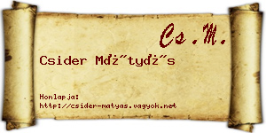 Csider Mátyás névjegykártya